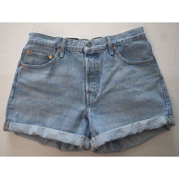 Levi's 501 (299610034) Women's Sz 28 Blue Mid-Rise Rolled Denim Shorts - Picture 1 of 7